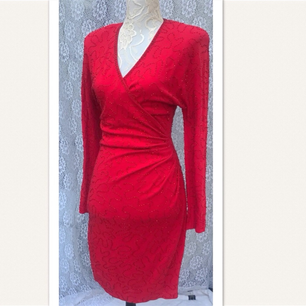 Carmen Marco Valvo Beaded  Holiday Party Dress
